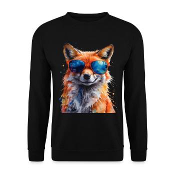Fuchs Sonnenbrille Bunt Tier Design Print - Unisex Pullover - Schwarz - Vorne - Alina (178cm) & Michal (187cm)