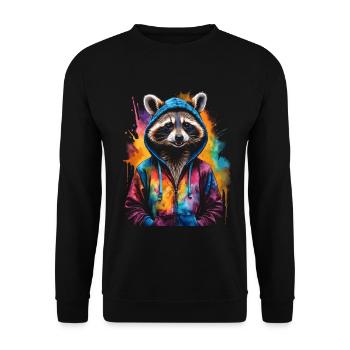 Waschbär Hoodie Bunt Lustig Tier Design Print - Unisex Pullover - Schwarz - Vorne - Alina (178cm) & Michal (187cm)