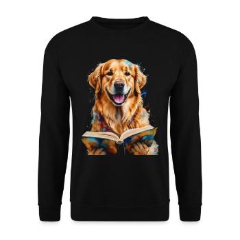 Golden Retriever Lesen Hund Lustig Design Print - Unisex Pullover - Schwarz - Vorne - Alina (178cm) & Michal (187cm)
