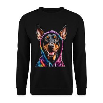 Dobermann Hoodie Hund Bunt Lustig Tier Print - Unisex Pullover - Schwarz - Vorne - Alina (178cm) & Michal (187cm)