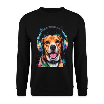 Beagle Headphones Dog Funny Animal Design Print - Unisex Sweatshirt - black - Front - Alina (178cm) & Michal (187cm)