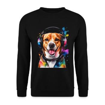 Beagle Headphones Dog Funny Animal Design Print - Unisex Sweatshirt - black - Front - Alina (178cm) & Michal (187cm)