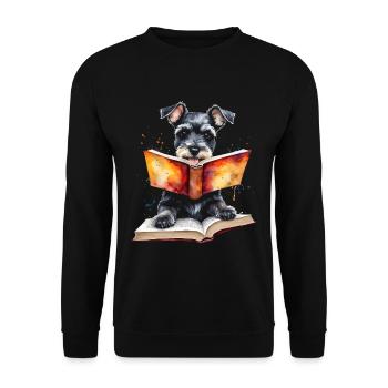 Zwergschnauzer Lesen Hund Lustig Tier Design Print - Unisex Pullover - Schwarz - Vorne - Alina (178cm) & Michal (187cm)