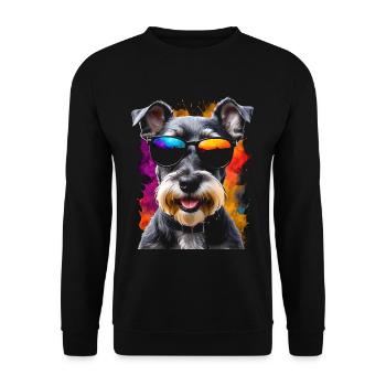 Zwergschnauzer Sonnenbrille Hund Lustig Tier Print - Unisex Pullover - Schwarz - Vorne - Alina (178cm) & Michal (187cm)
