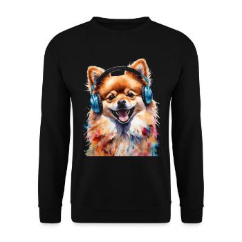 Pomeranian Pomeranian Headphones Dog Print - Unisex Sweatshirt - black - Front - Alina (178cm) & Michal (187cm)
