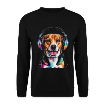 Beagle Headphones Dog Funny Animal Design Print - Unisex Sweatshirt - black - Front - Alina (178cm) & Michal (187cm)