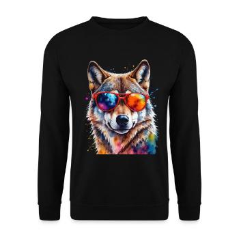 Wolf Sunglasses Colorful Animal Design Print - Unisex Sweatshirt - black - Front - Alina (178cm) & Michal (187cm)