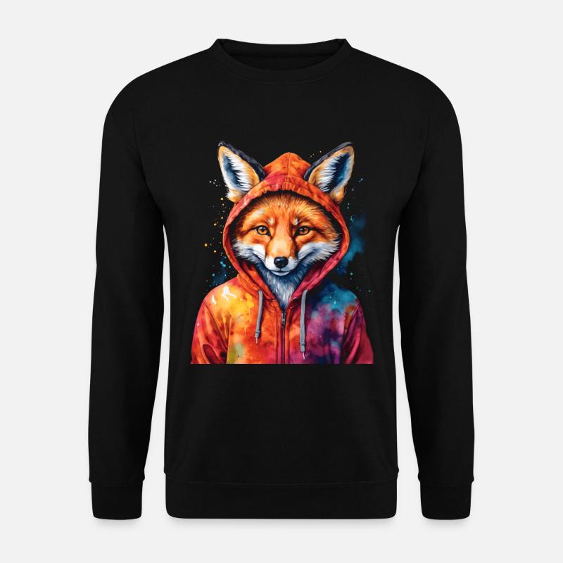 Fuchs Hoodie Bunt Lustig Tier Design Print - Unisex Pullover - Schwarz