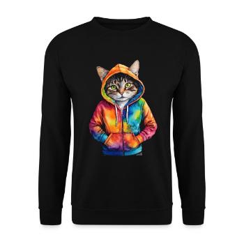 Katze Hoodie Bunt Lustig Tier Design Print - Unisex Pullover - Schwarz - Vorne - Alina (178cm) & Michal (187cm)