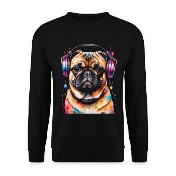 Carlin Casque Chien Coloré Drôle Animal Design Imprimer - Sweat-shirt Unisexe - noir - Devant - Alina (178cm) & Michal (187cm)