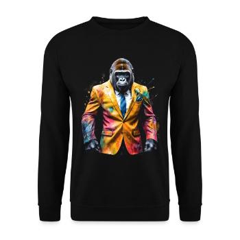 Gorilla Anzug Affe Bunt Tier Design Print - Unisex Pullover - Schwarz - Vorne - Alina (178cm) & Michal (187cm)