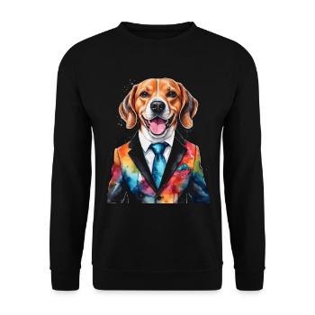 Beagle Anzug Hund Bunt Lustig Tier Design Print - Unisex Pullover - Schwarz - Vorne - Alina (178cm) & Michal (187cm)