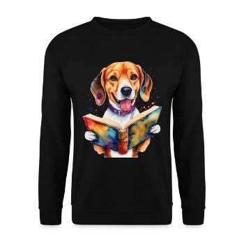 Beagle Reading Book Dog Funny Animal Design Print - Unisex Sweatshirt - black - Front - Alina (178cm) & Michal (187cm)