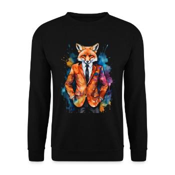 Fuchs Anzug Bunt Tier Design Print - Unisex Pullover - Schwarz - Vorne - Alina (178cm) & Michal (187cm)