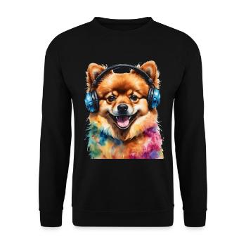 Pomeranian Pomeranian Headphones Dog Print - Unisex Sweatshirt - black - Front - Alina (178cm) & Michal (187cm)