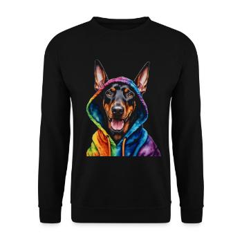 Dobermann Hoodie Hund Bunt Lustig Tier Print - Unisex Pullover - Schwarz - Vorne - Alina (178cm) & Michal (187cm)