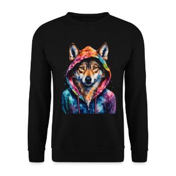 Wolf Hoodie Bunt Lustig Tier Design Print - Unisex Pullover - Schwarz - Vorne - Alina (178cm) & Michal (187cm)
