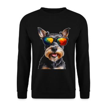 Zwergschnauzer Sonnenbrille Hund Lustig Tier Print - Unisex Pullover - Schwarz - Vorne - Alina (178cm) & Michal (187cm)