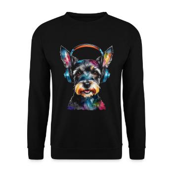 Zwergschnauzer Kopfhörer Hund Lustig Design Print - Unisex Pullover - Schwarz - Vorne - Alina (178cm) & Michal (187cm)