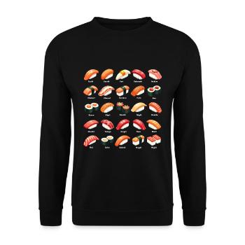 Viele Sushi Zubereitungen - Arten von Sushi - Unisex Pullover - Schwarz - Vorne - Alina (178cm) & Michal (187cm)