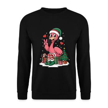 Flamingo Elfe Weihnachten Friedenshand - Unisex Pullover - Schwarz - Vorne - Alina (178cm) & Michal (187cm)