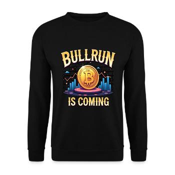 "Bullrun is coming" Bitcoin für Krypto Trader - Unisex Pullover - Schwarz - Vorne - Alina (178cm) & Michal (187cm)