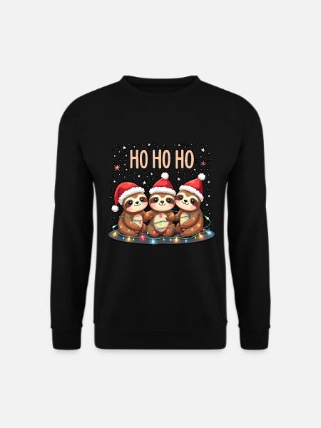Weihnachtsoutfit Faultier Weihnachts Pyjam - Unisex Pullover - Schwarz