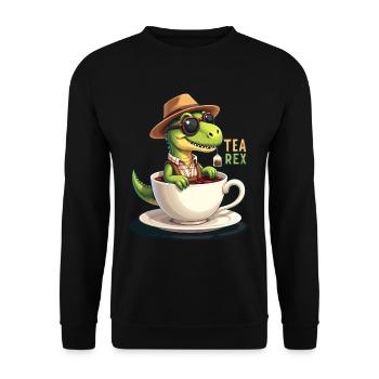 Tea Rex Tyrannosaurus Rex Lederhosn - Unisex Pullover - Schwarz - Vorne - Alina (178cm) & Michal (187cm)