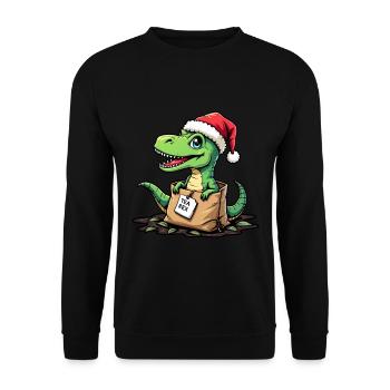 Tea Rex Dinosaurier Weihnachtsmann Mütze - Unisex Pullover - Schwarz - Vorne - Alina (178cm) & Michal (187cm)
