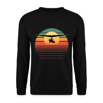 Oldtimer-Hängegleiter-Sonnenuntergang - Unisex Pullover - Schwarz - Vorne - Alina (178cm) & Michal (187cm)
