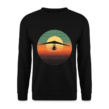 Oldtimer-Hängegleiter-Sonnenuntergang - Unisex Pullover - Schwarz - Vorne - Alina (178cm) & Michal (187cm)