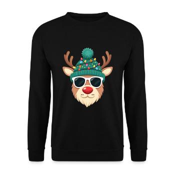Weihnachts Rentier mit roter Nase - Unisex Pullover - Schwarz - Vorne - Alina (178cm) & Michal (187cm)