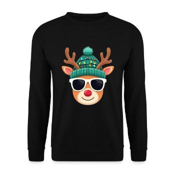 Weihnachts Rentier mit roter Nase - Unisex Pullover - Schwarz - Vorne - Alina (178cm) & Michal (187cm)