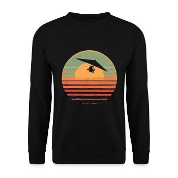 Oldtimer-Hängegleiter-Sonnenuntergang - Unisex Pullover - Schwarz - Vorne - Alina (178cm) & Michal (187cm)