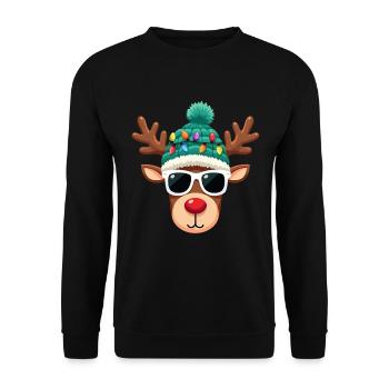 Weihnachts Rentier mit roter Nase - Unisex Pullover - Schwarz - Vorne - Alina (178cm) & Michal (187cm)