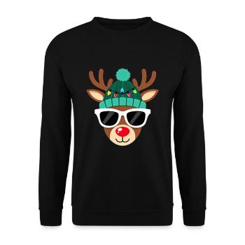 Weihnachts Rentier mit roter Nase - Unisex Pullover - Schwarz - Vorne - Alina (178cm) & Michal (187cm)