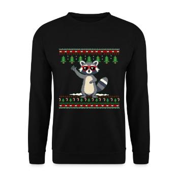 Retro Waschbär Rock Musik Waschbär ugly Weihnachts - Unisex Pullover - Schwarz - Vorne - Alina (178cm) & Michal (187cm)