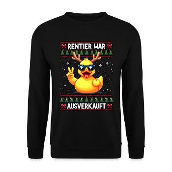 Rentier war ausverkauft Lustiges Weihnachten Elch - Unisex Pullover - Schwarz - Vorne - Alina (178cm) & Michal (187cm)