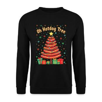 Hot Dog Weihnachtsbaum ugly Weihnachts Weihnachten - Unisex Pullover - Schwarz - Vorne - Alina (178cm) & Michal (187cm)