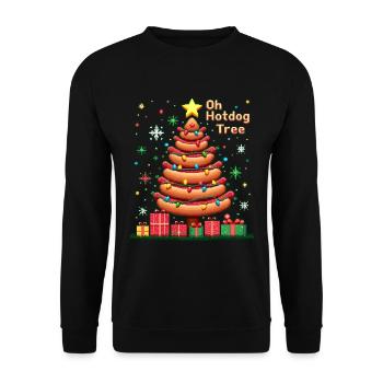 Hot Dog Weihnachtsbaum ugly Weihnachts Weihnachten - Unisex Pullover - Schwarz - Vorne - Alina (178cm) & Michal (187cm)