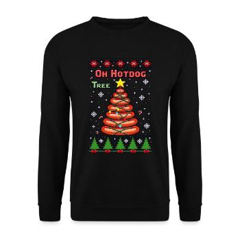 Hot Dog Weihnachtsbaum ugly Weihnachts Weihnachten - Unisex Pullover - Schwarz - Vorne - Alina (178cm) & Michal (187cm)