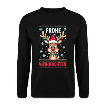 Lustiges Weihnachtsrentier – Frohes Fest - Unisex Pullover - Schwarz - Vorne - Alina (178cm) & Michal (187cm)
