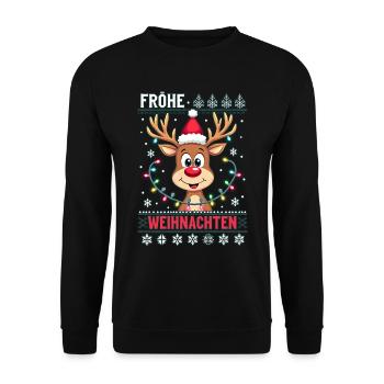 Rentier Weihnachten – Lustiges Weihnachtsgeschenk - Unisex Pullover - Schwarz - Vorne - Alina (178cm) & Michal (187cm)