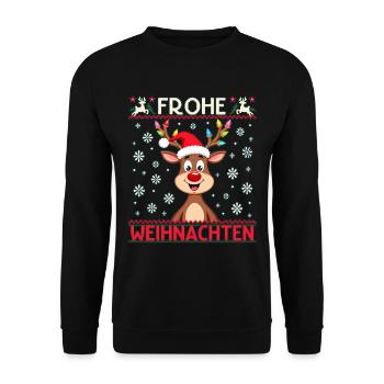 Lustige Rentier Weihnachten – Frohe Festtage - Unisex Pullover - Schwarz - Vorne - Alina (178cm) & Michal (187cm)