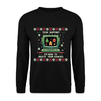 Tech Support – Funny Delete Cookies Shirt - Unisex Sweatshirt - black - Front - Alina (178cm) & Michal (187cm)