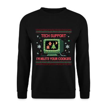 Tech Christmas – Delete Cookies Humor - Unisex Pullover - Schwarz - Vorne - Alina (178cm) & Michal (187cm)