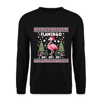Weihnachts-Flamingo – Lustiges Ho! Ho! Ho! - Unisex Pullover - Schwarz - Vorne - Alina (178cm) & Michal (187cm)