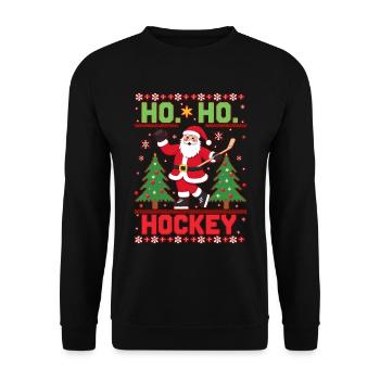 Ho Ho Hockey – Weihnachtsgeschenk - Unisex Pullover - Schwarz - Vorne - Alina (178cm) & Michal (187cm)