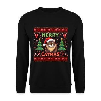 Merry Catmas – Katze mit Schneeflocken - Unisex Pullover - Schwarz - Vorne - Alina (178cm) & Michal (187cm)