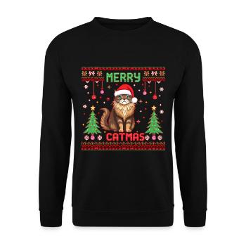 Merry Catmas – Lustiges Katzen Weihnachts - Unisex Pullover - Schwarz - Vorne - Alina (178cm) & Michal (187cm)